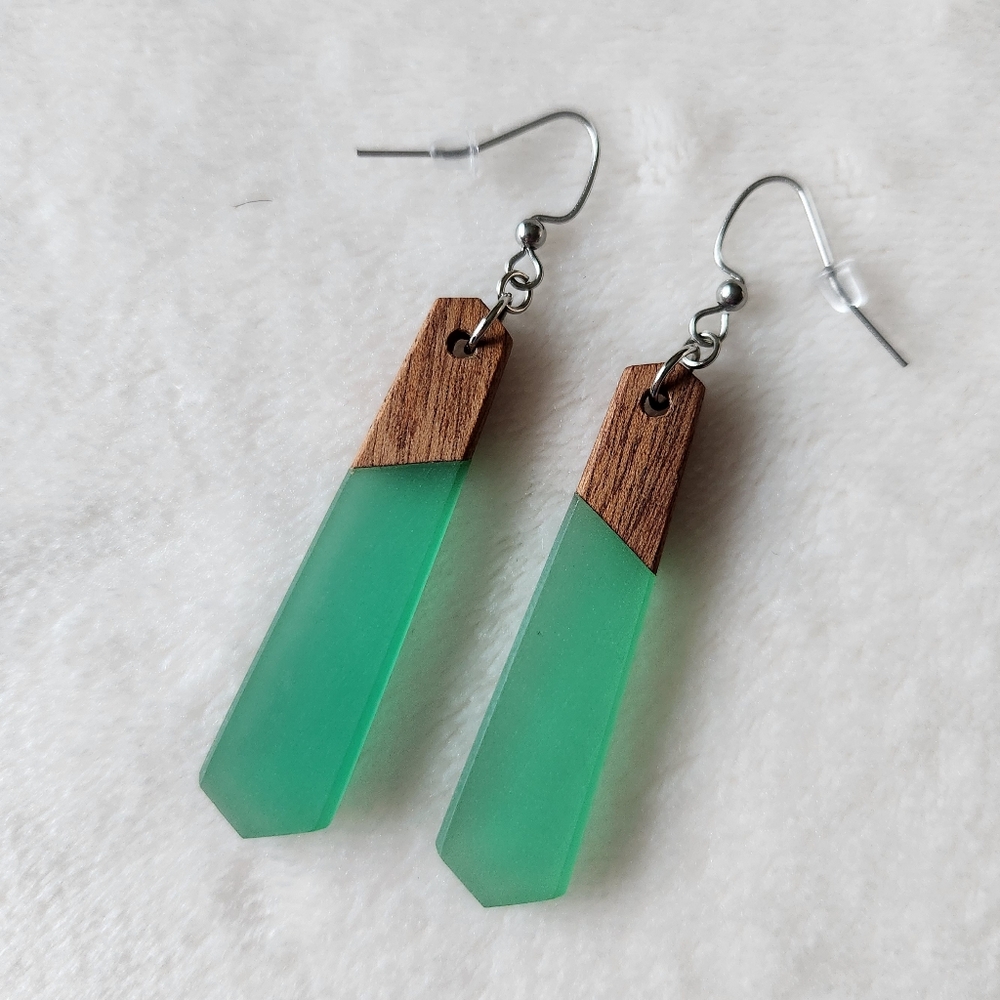 Elegant Green and Wood Drop Earrings